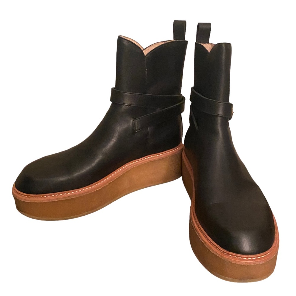 Ulla Johnson Lennox Leather Ankle-Buckle Platform Boots Size 40